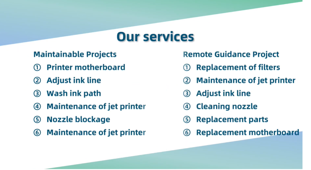 Videojet 1510 repair services including motherboard ink line nozzle cleaning and remote guidance support