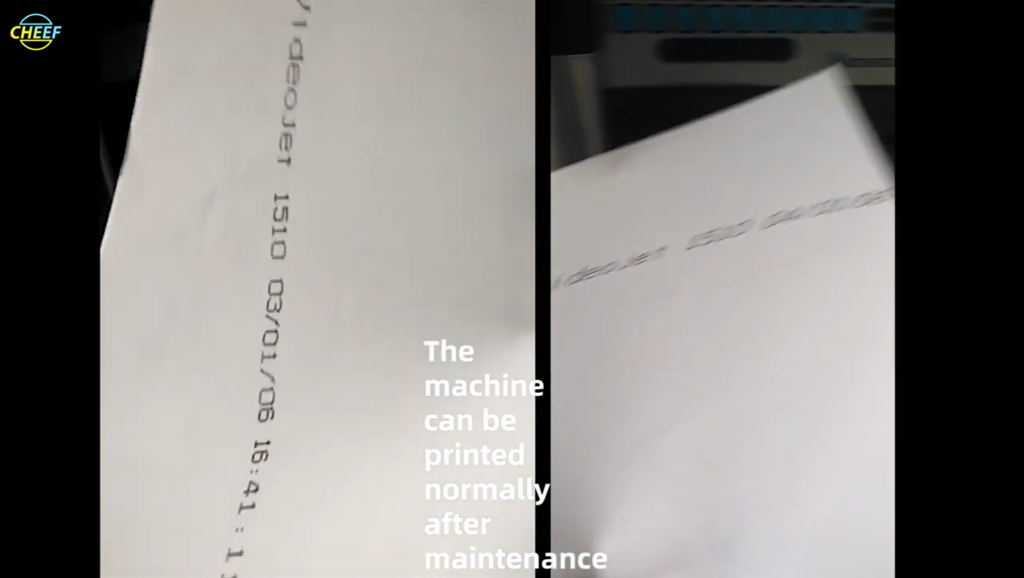 Videojet 1510 print quality before and after professional repair and maintenance